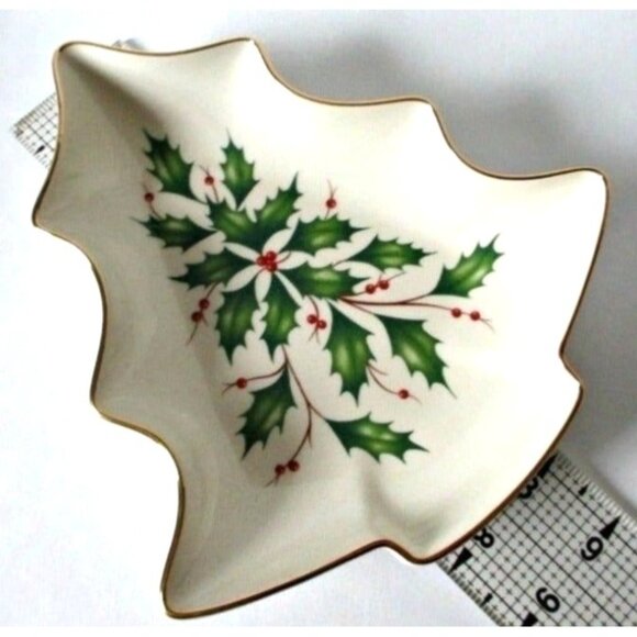 Lenox Holiday Christmas Tree Dish - Festive Holly - Replacement Serveware Dinner - Picture 4 of 5